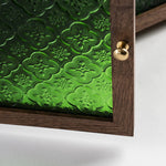 Mossaire wooden storage cabinet with green glass front design