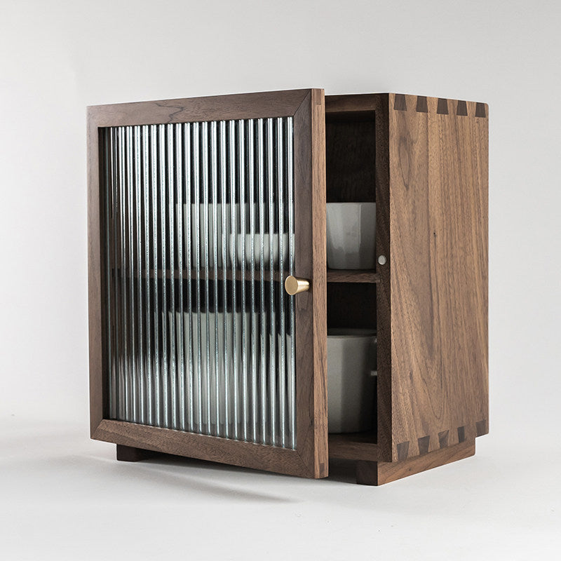 Natural walnut wood storage cabinet with clean lines