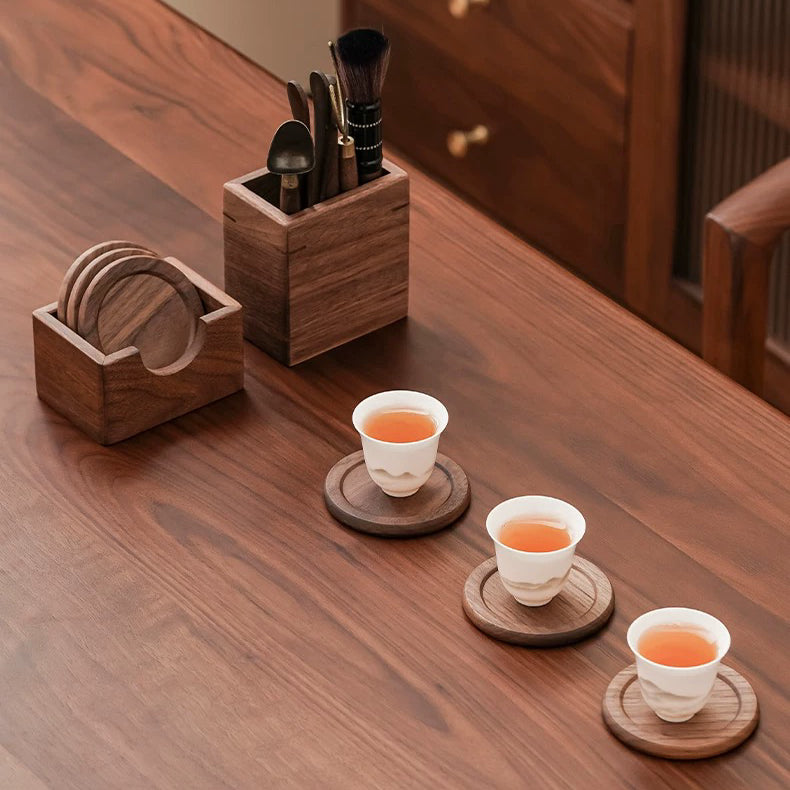 Natural walnut wood tea ceremony accessories set