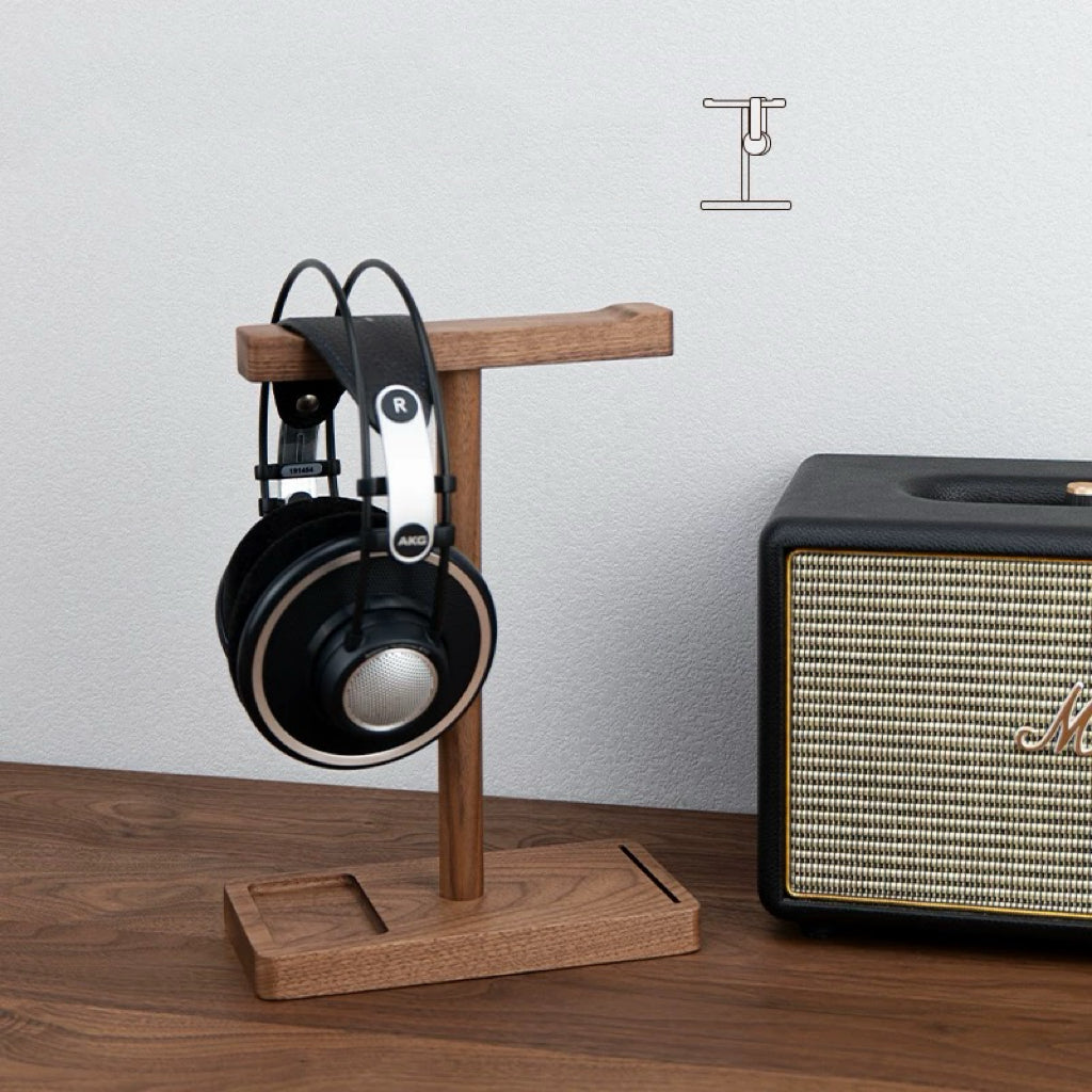 Nori solid walnut headphone holder for desk