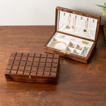 Open Lunara Chocolate Black Walnut Jewelry Box with rings inside