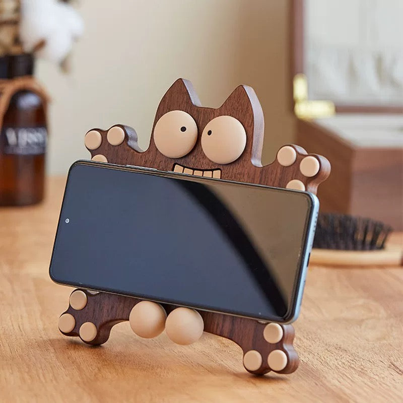 Ouch Cat Wooden Phone Stand (Walnut)