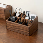 Pivo Black Walnut Remote & Desktop Organizer Box on desk