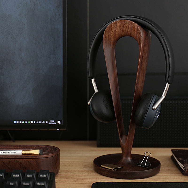 Premium walnut headphone holder for desk