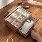 Premium walnut jewelry box with elegant two-tier design