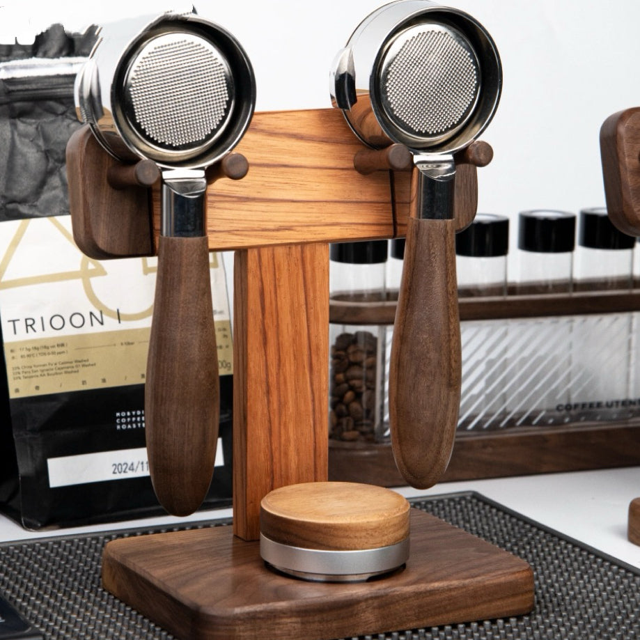 Premium walnut wood portafilter stand for home barista