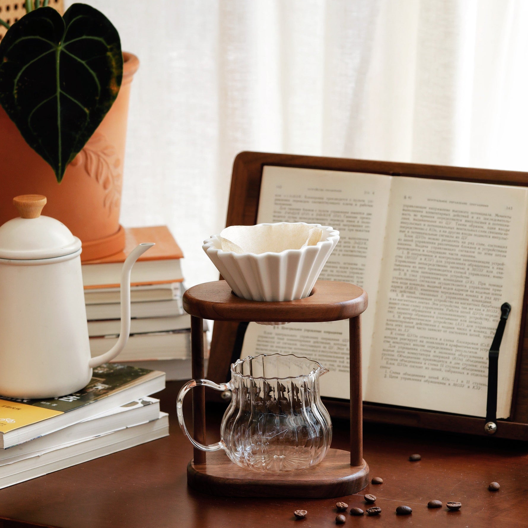 Premium walnut wood pour-over coffee stand