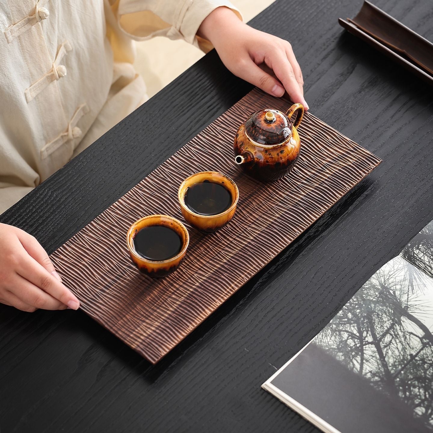 Rishi Textured Wooden Tea Tray