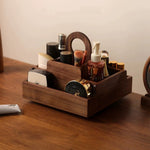 Rotating wooden makeup organizer for vanity setup