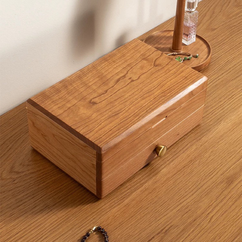 Serenna solid wood jewelry box showcasing two-tier layout