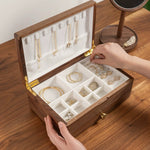 Serenna wooden jewelry box with dual-level storage