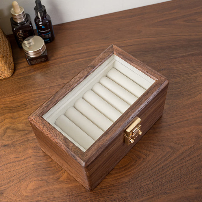 Set of bangles displayed in sleek black walnut box