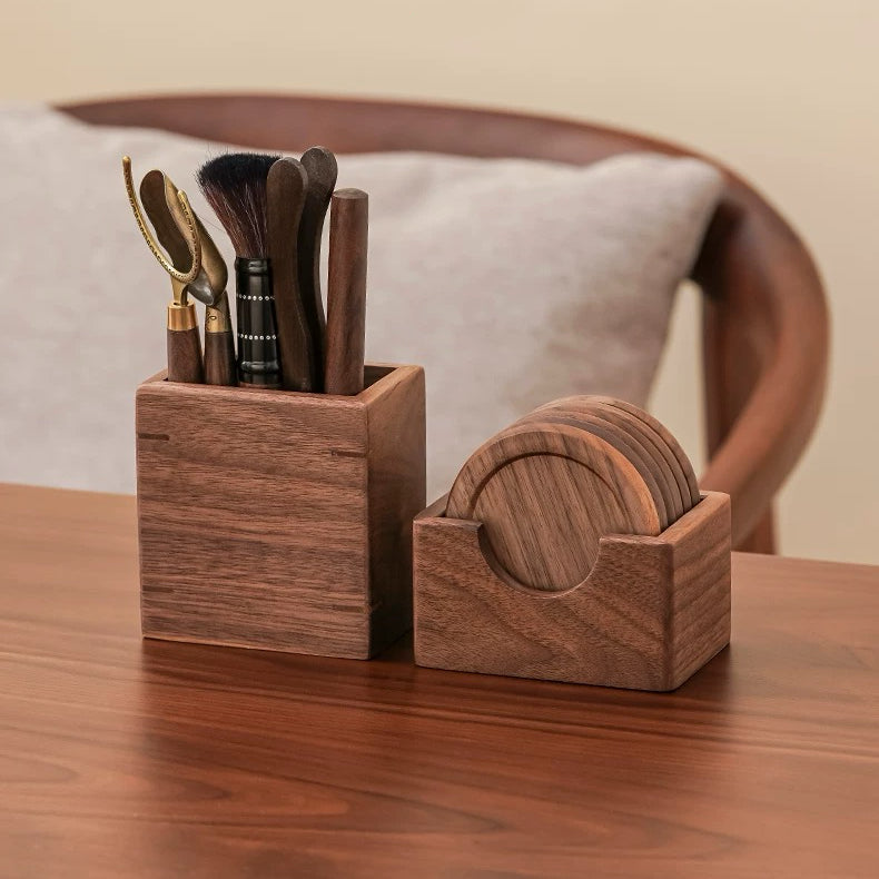 Six-piece walnut tea utensil set for Chinese tea brewing