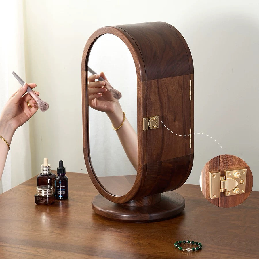 Solenne solid wood jewelry cabinet featuring a mirror
