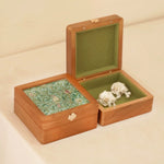 Solid cherry wood jewelry box with decorative art glass lid