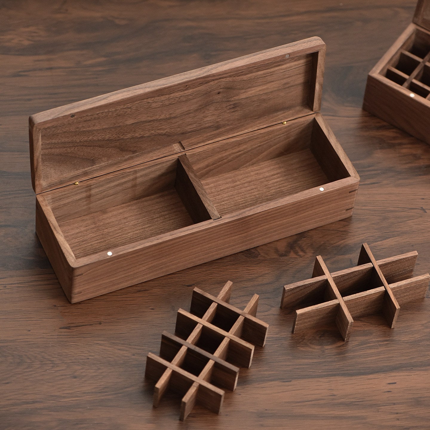 Solid walnut essential oil and lipstick organizer box