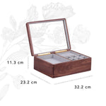 Solid walnut jewelry chest with glass-top display