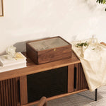 Solid walnut jewelry storage box with glass viewing top