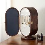 Solid walnut jewelry storage cabinet with mirror door