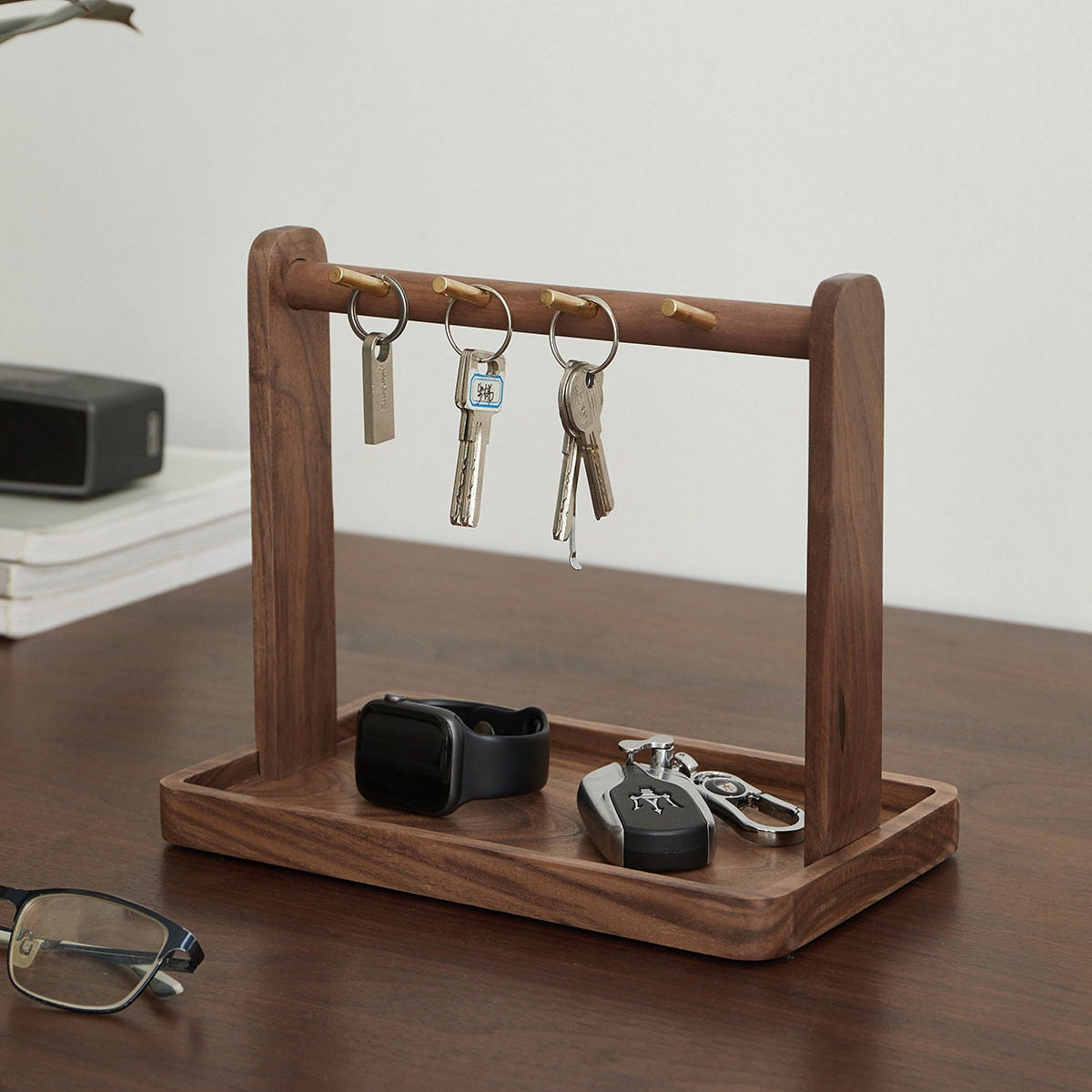 Solid walnut key organizer stand for home entryway
