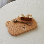 Solid wood serving board with cute bear carving