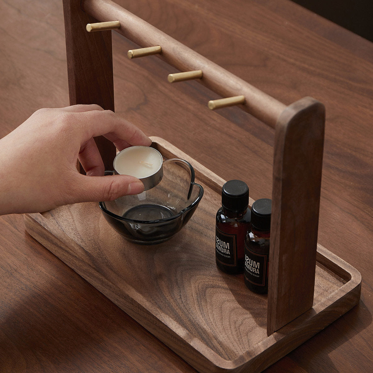 Solid wood walnut key holder stand with smooth finish