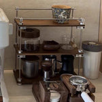 Sorty walnut wooden rack with layered storage design