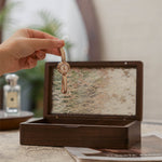 Suntrace handcrafted walnut jewelry box with art glass cover