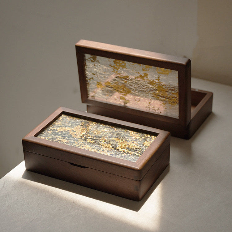 Suntrace luxury walnut jewelry box with artistic glass design