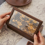 Suntrace wooden jewelry box featuring art laminated tempered glass top