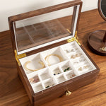 Two-layer jewelry storage box crafted from solid walnut wood