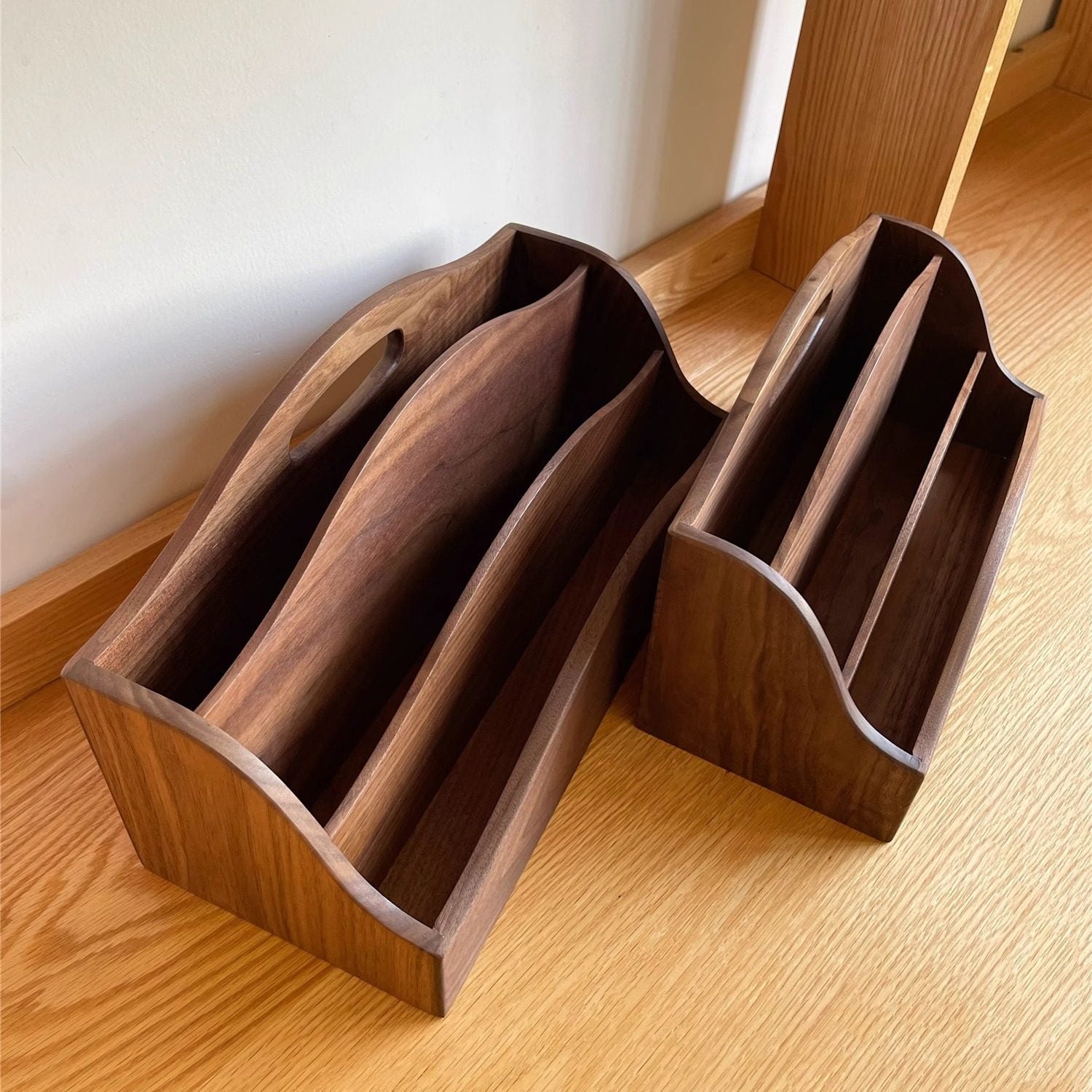 Walden magazine rack made of solid walnut wood