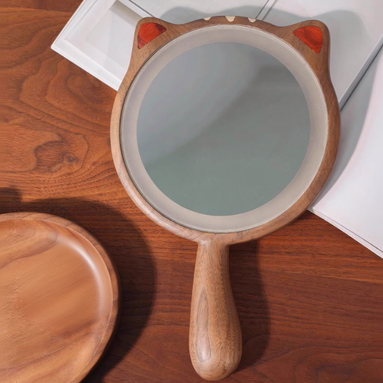Walnut Kitty Themed LED Makeup Mirror