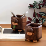 Walnut Pen Holder with Lambie Decoration