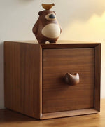 Walnut Storage Cabinet with Kitten Minimalist Design