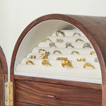 Walnut jewelry organizer cabinet with mirrored lid