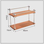 Walnut multi-tier organizer rack with natural wood texture