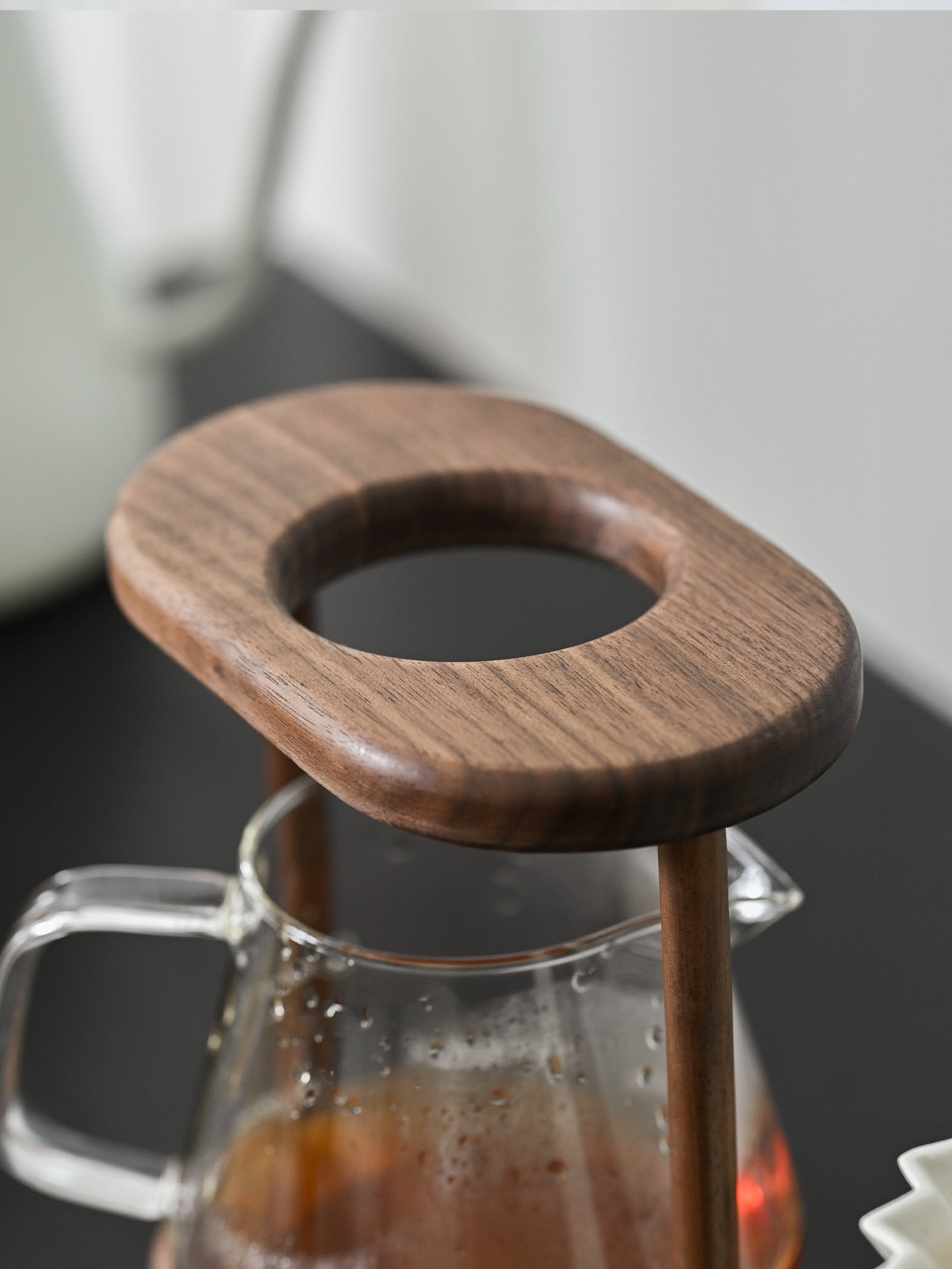 Walnut wood coffee stand for manual pour-over brewing