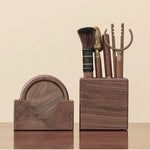 Walnut wood tea tool set with six traditional pieces