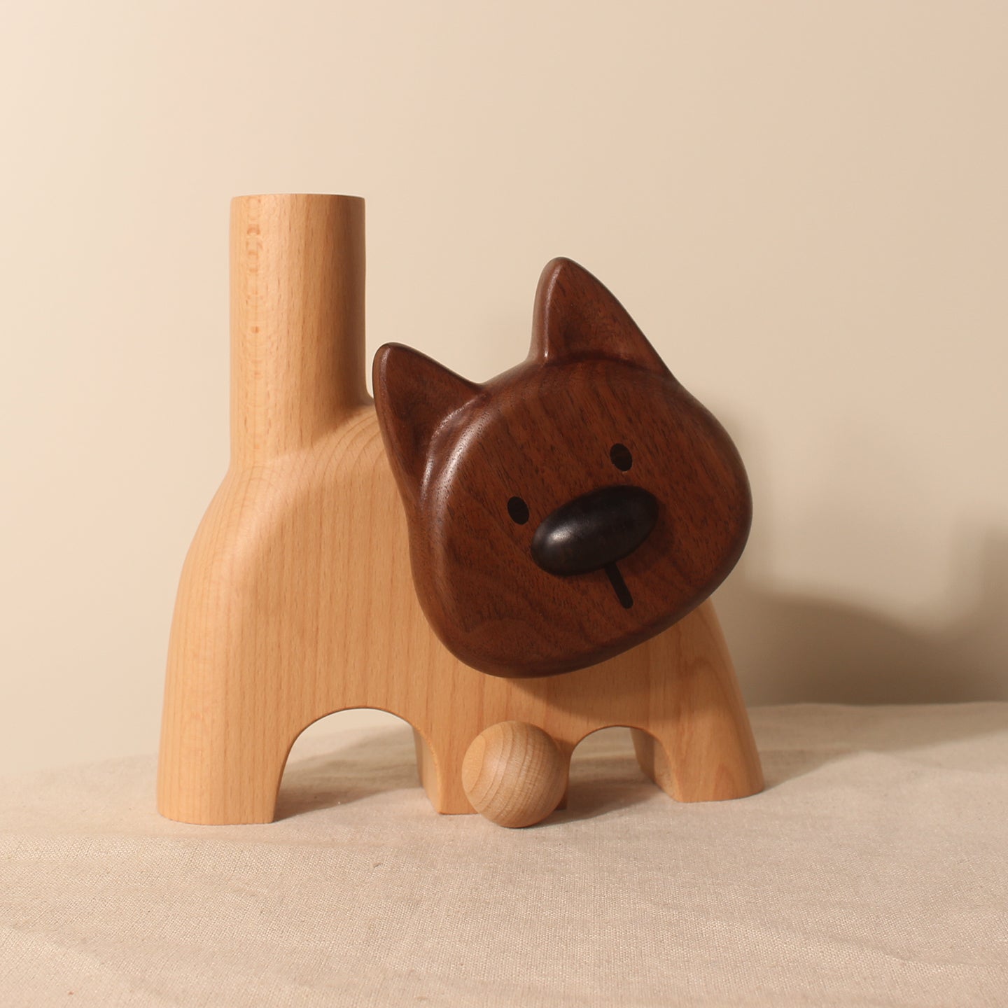 Wooden Dog Figurine Flower Vase