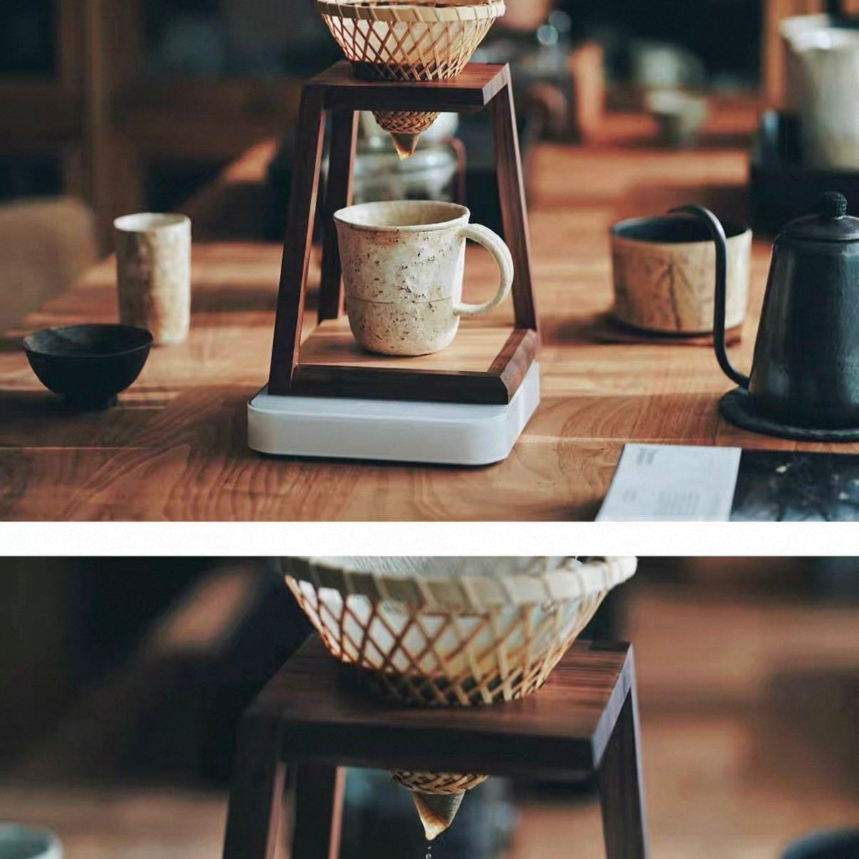 black walnut pour-over coffee rack