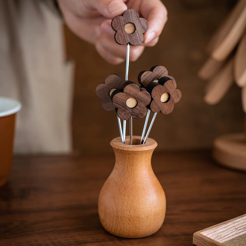handcrafted walnut fruit picks
