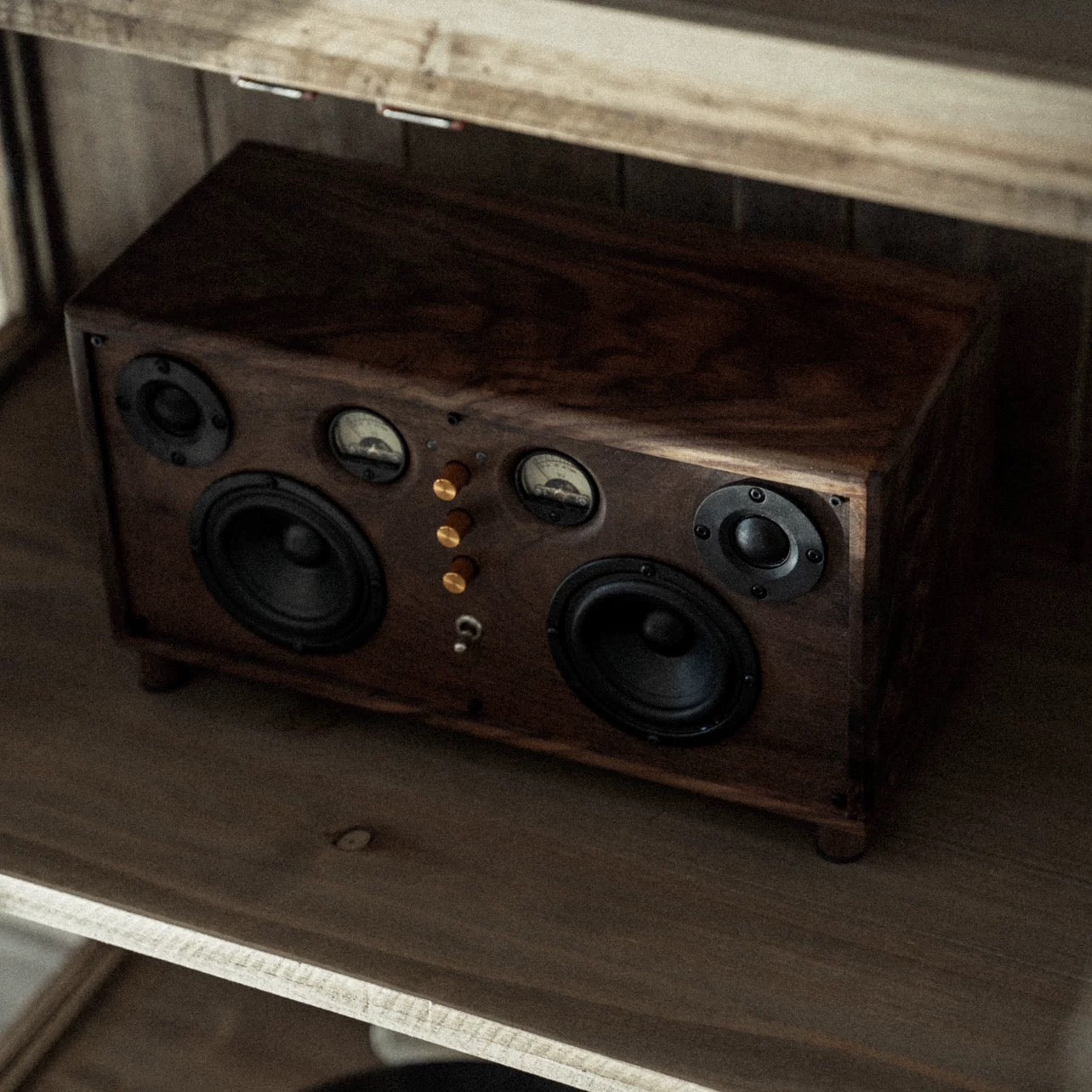 handmade walnut Bluetooth speaker with vintage style