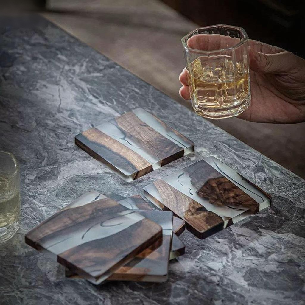 handmade walnut and resin coasters