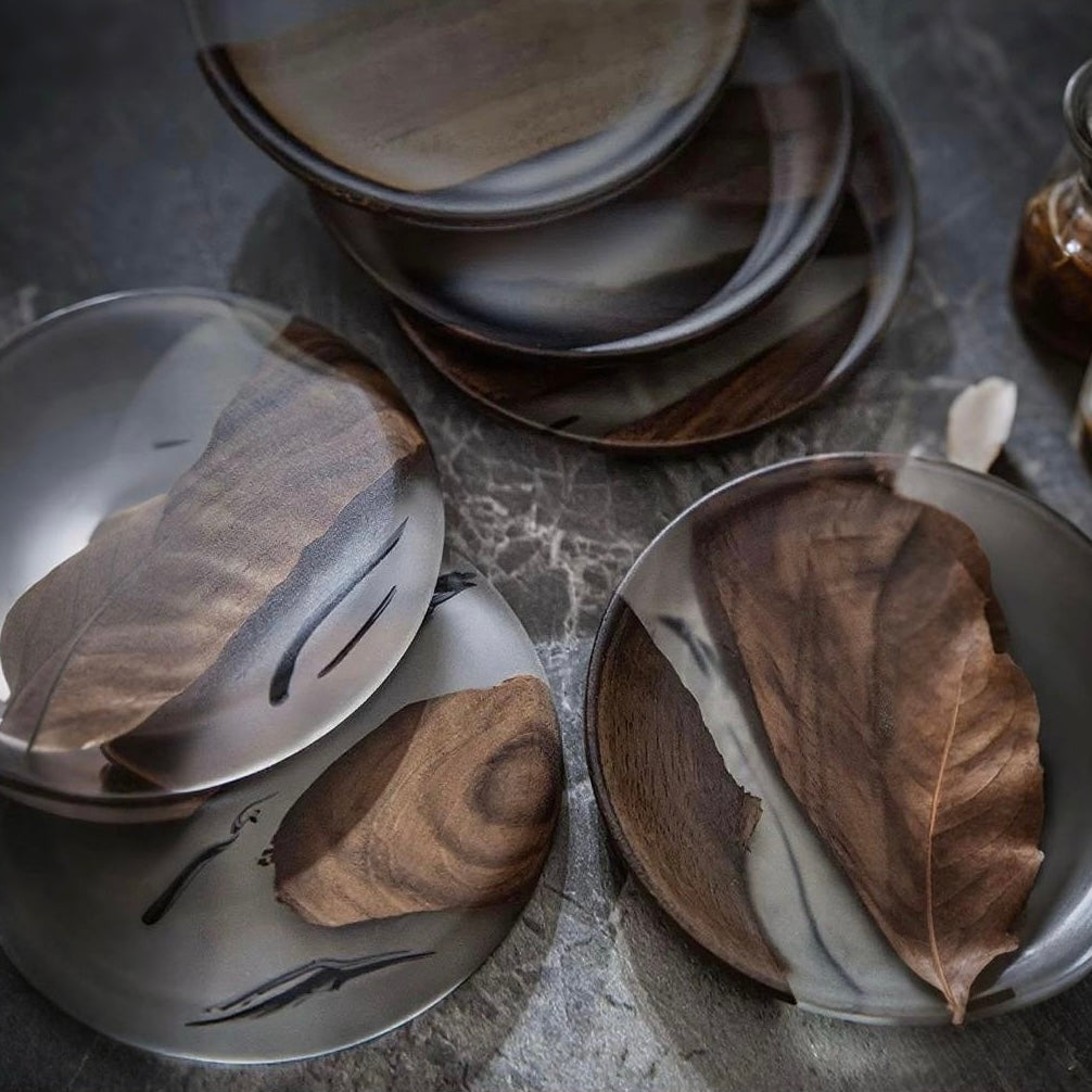 modern walnut resin coasters set for coffee mugs
