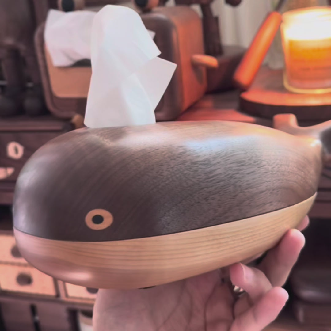 Whale Blowing Solid Wood Tissue Box