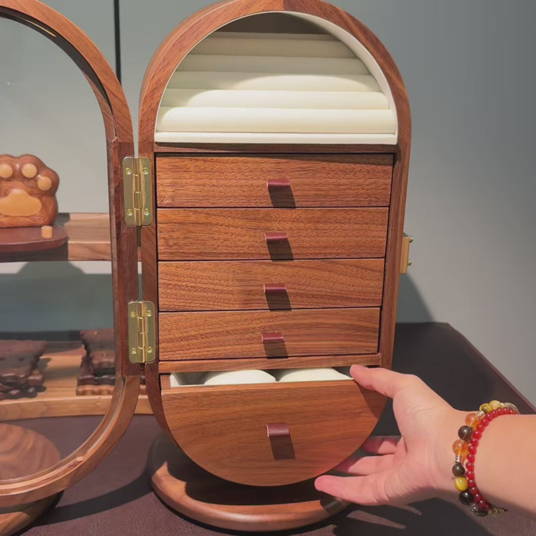 Solenne Solid Walnut Jewelry Cabinet with Vanity Mirror