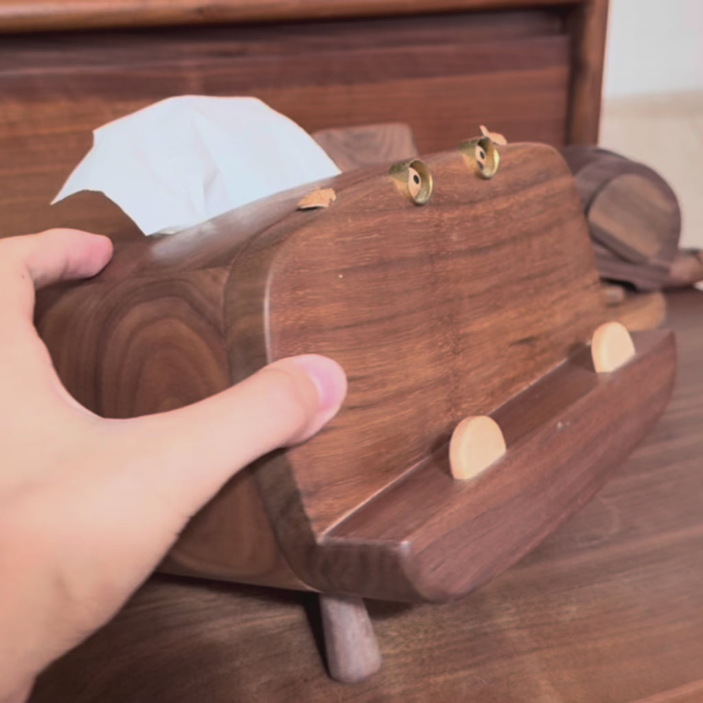 Wooden Hippo Walnut Tissue Box