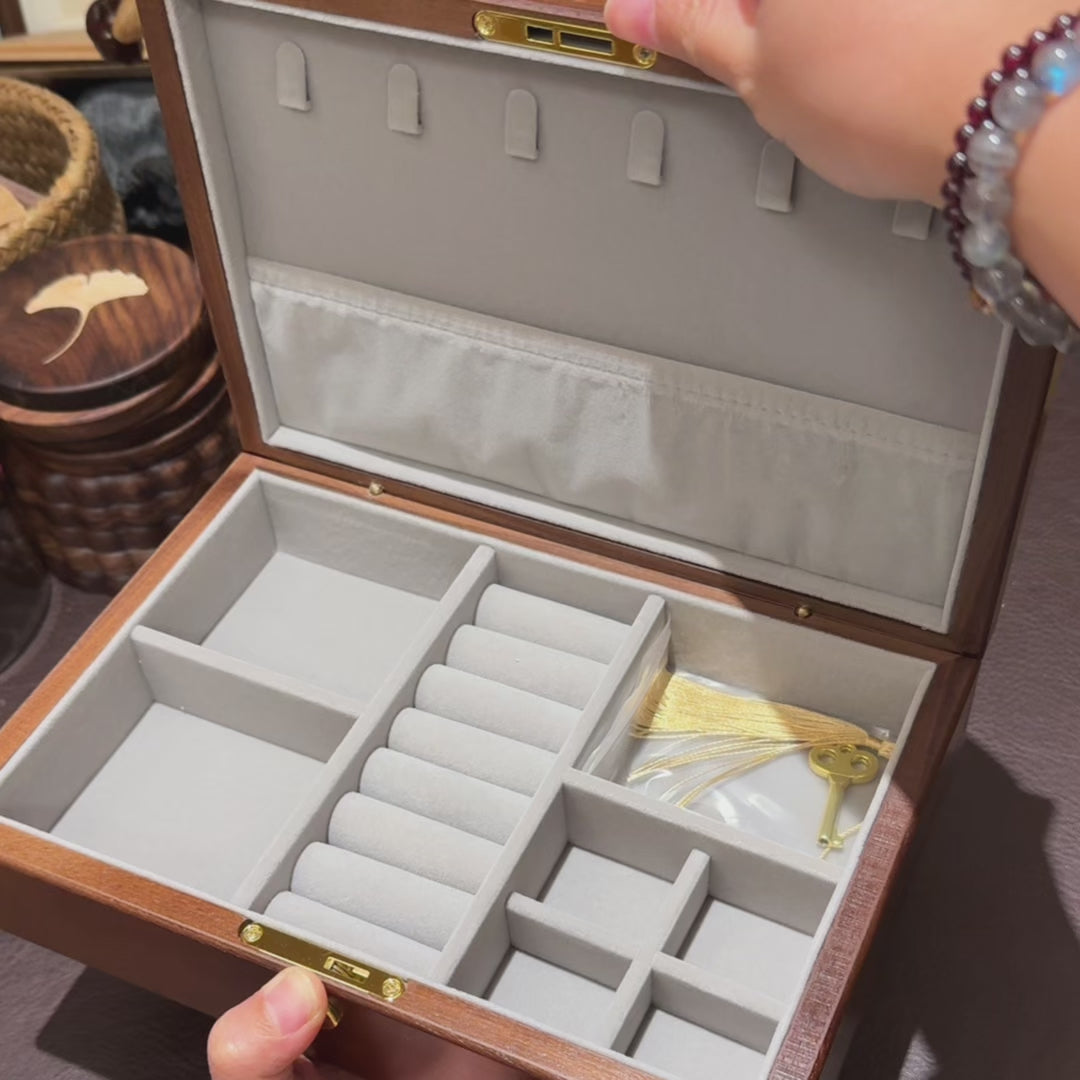 Artistic Painted Lockable Walnut Jewelry Box