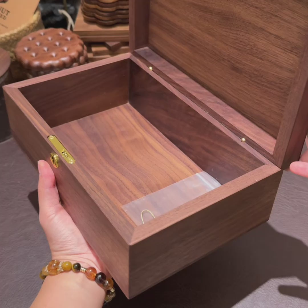 Velora Minimalist Walnut Jewelry Organizer Box with Lock